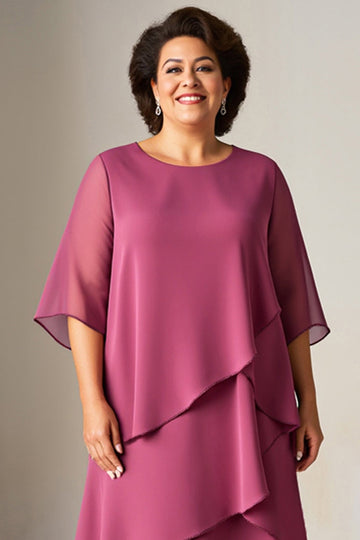 Vintage Mauve Chiffon Long Plus Size Mother Of The Bride Dress with Half Sleeves